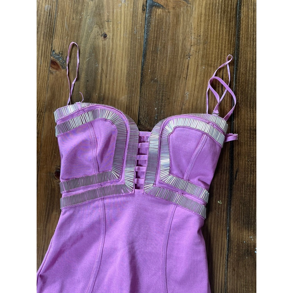 Fashion Nova Orchid Pink Bandage Midi Dress Silver Trim Sweetheart Neck Small - Picture 4 of 7